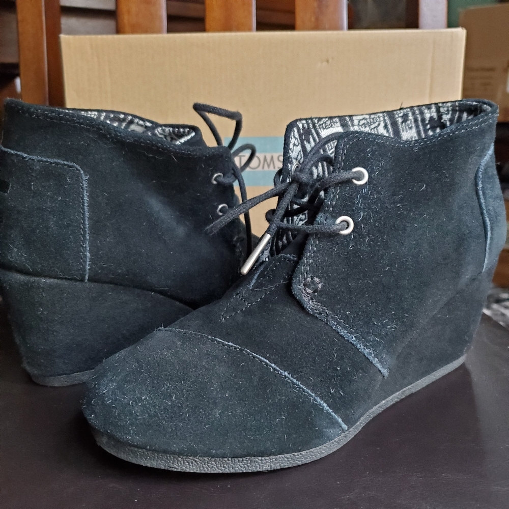 TOMS Black Wedge Booties
